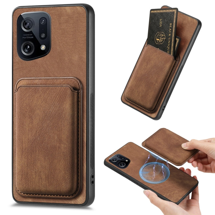 For OPPO Find X5 Retro Leather Card Bag Magnetic Phone Case(Brown) - OPPO Cases by PMC Jewellery | Online Shopping South Africa | PMC Jewellery | Buy Now Pay Later Mobicred