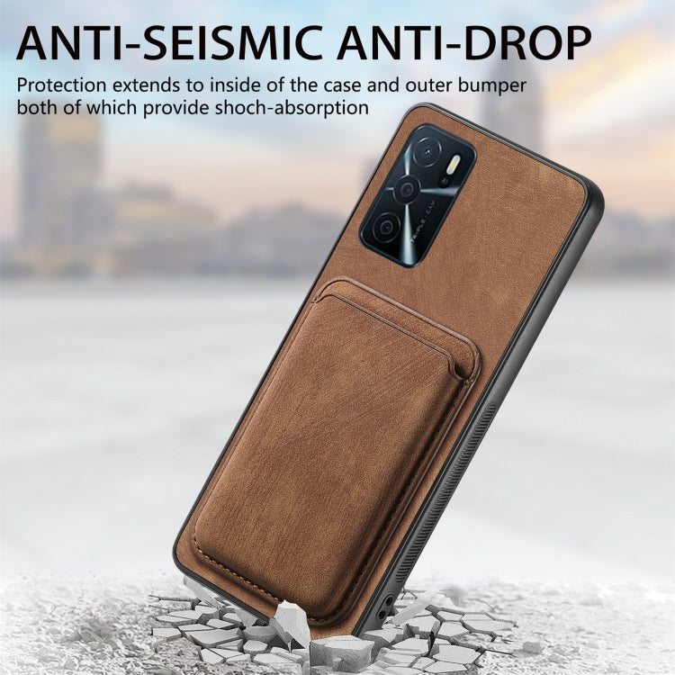 For OPPO Reno7 5G Retro Leather Card Bag Magnetic Phone Case(Brown) - OPPO Cases by PMC Jewellery | Online Shopping South Africa | PMC Jewellery | Buy Now Pay Later Mobicred