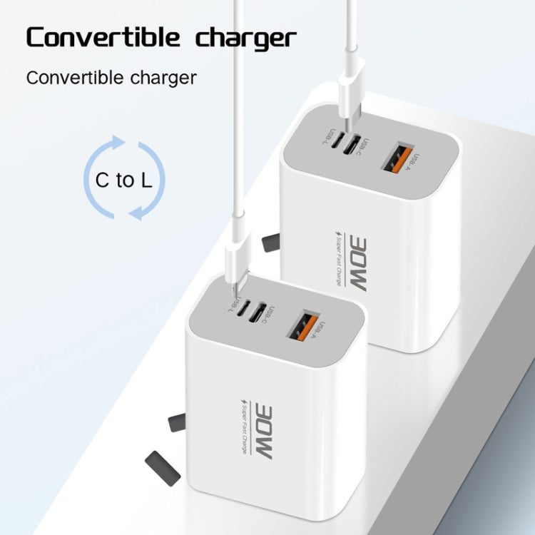 PD30W USB-C / Type-C + 8 Pin + USB-A Reverse Charger Suitable for iPhone Series(UK Plug) - free shipping - PMC Jewellery - Order now!