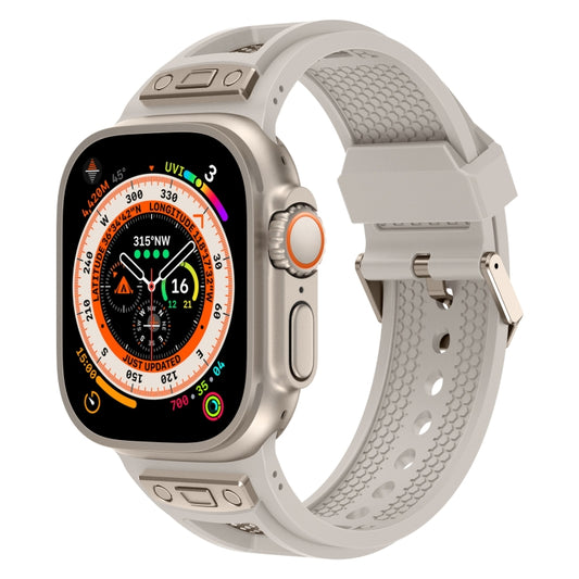 For Apple Watch Ultra 49mm Breathable Stainless Steel Mesh TPU Watch Band(Starlight Titanium) - Watch Bands by PMC Jewellery | Online Shopping South Africa | PMC Jewellery