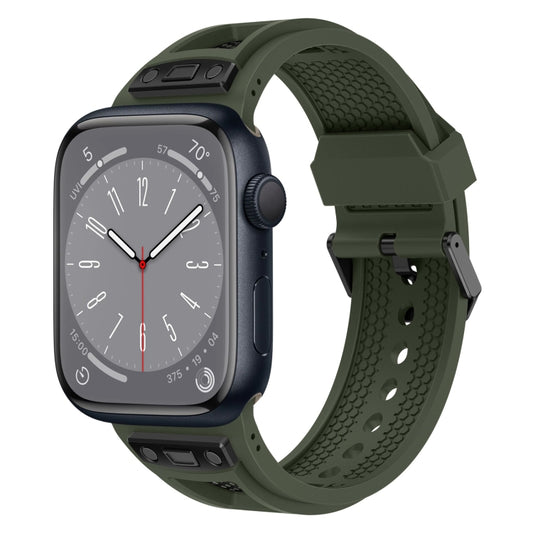 For Apple Watch Series 8 45mm Breathable Stainless Steel Mesh TPU Watch Band(Green Black) - Watch Bands by PMC Jewellery | Online Shopping South Africa | PMC Jewellery