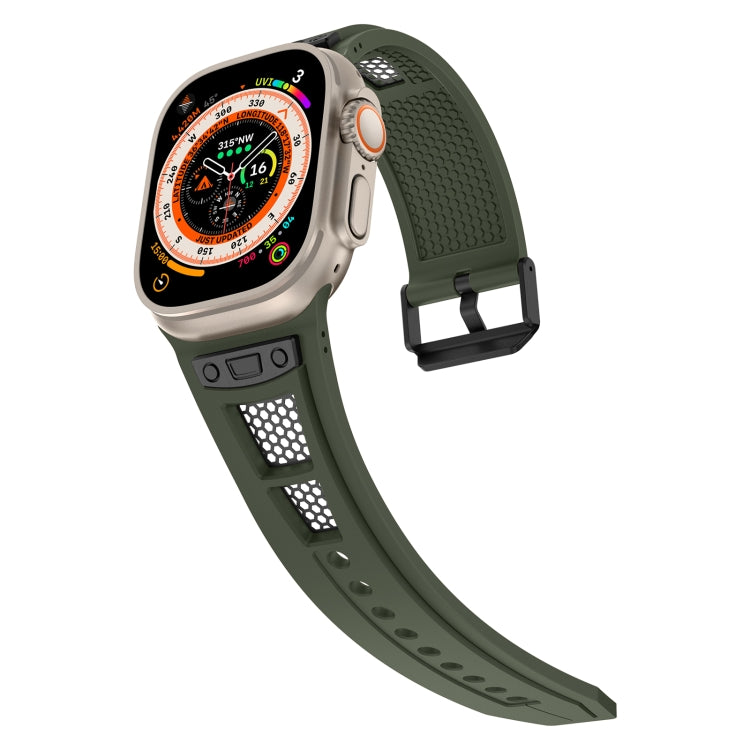 For Apple Watch Series 8 45mm Breathable Stainless Steel Mesh TPU Watch Band(Green Black) - Watch Bands by PMC Jewellery | Online Shopping South Africa | PMC Jewellery