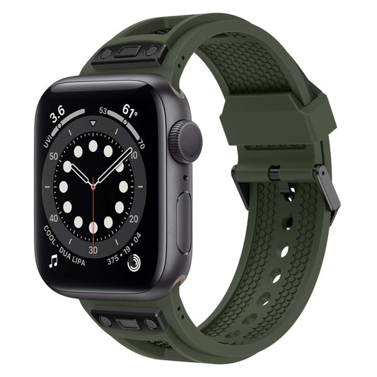 For Apple Watch Series 6 44mm Breathable Stainless Steel Mesh TPU Watch Band(Green Black) - Watch Bands by PMC Jewellery | Online Shopping South Africa | PMC Jewellery