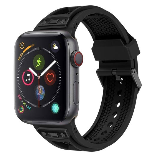 For  Apple Watch Series 4 44mm Breathable Stainless Steel Mesh TPU Watch Band(Black Black) - Watch Bands by PMC Jewellery | Online Shopping South Africa | PMC Jewellery