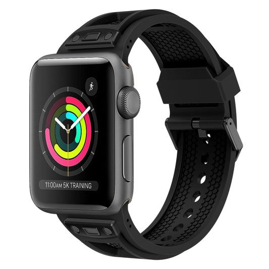 For Apple Watch Series 3 42mm Breathable Stainless Steel Mesh TPU Watch Band(Black Black) - Watch Bands by PMC Jewellery | Online Shopping South Africa | PMC Jewellery