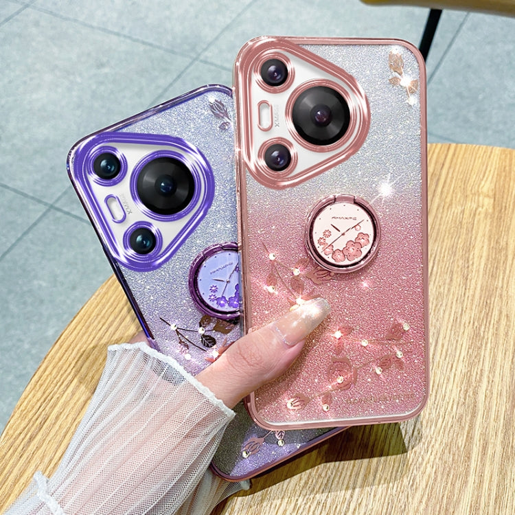 For Huawei Pura 70 Gradient Glitter Immortal Flower Ring All-inclusive Phone Case(Blue) - free shipping - PMC Jewellery - Order now!