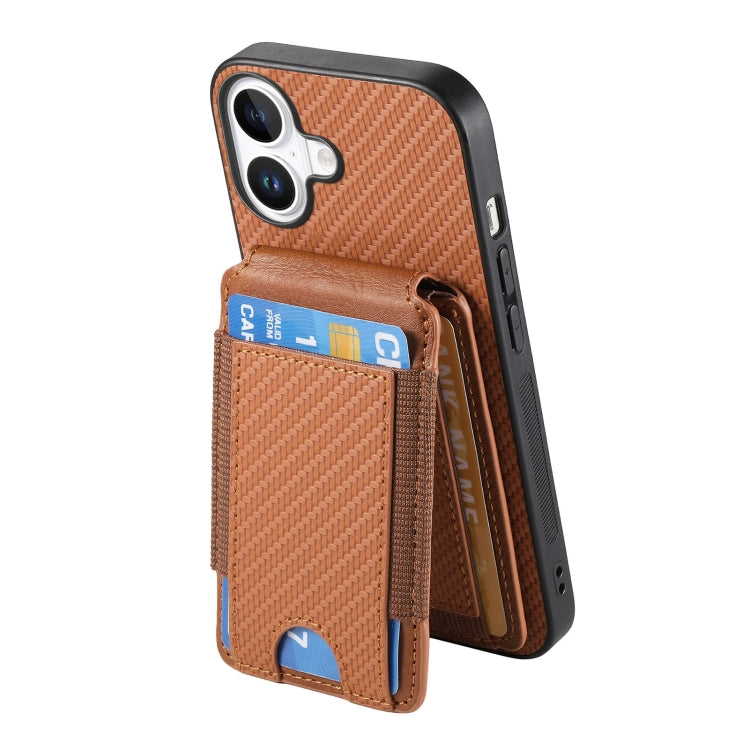 For iPhone 16 Plus Carbon Fiber Vertical Flip Wallet Stand Phone Case(Brown) - iPhone 16 Plus Cases by PMC Jewellery | Online Shopping South Africa | PMC Jewellery | Buy Now Pay Later Mobicred