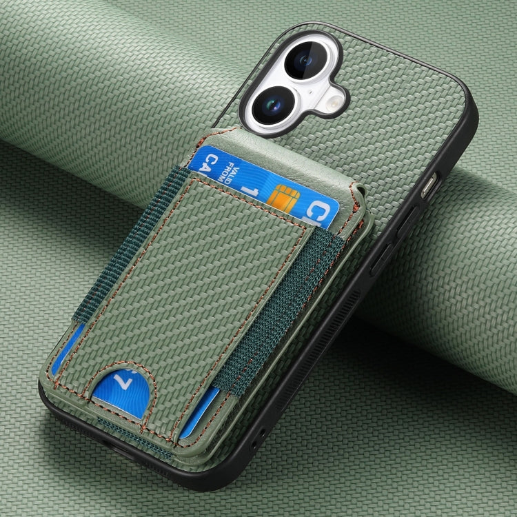 For iPhone 16 Plus Carbon Fiber Vertical Flip Wallet Stand Phone Case(Green) - iPhone 16 Plus Cases by PMC Jewellery | Online Shopping South Africa | PMC Jewellery | Buy Now Pay Later Mobicred