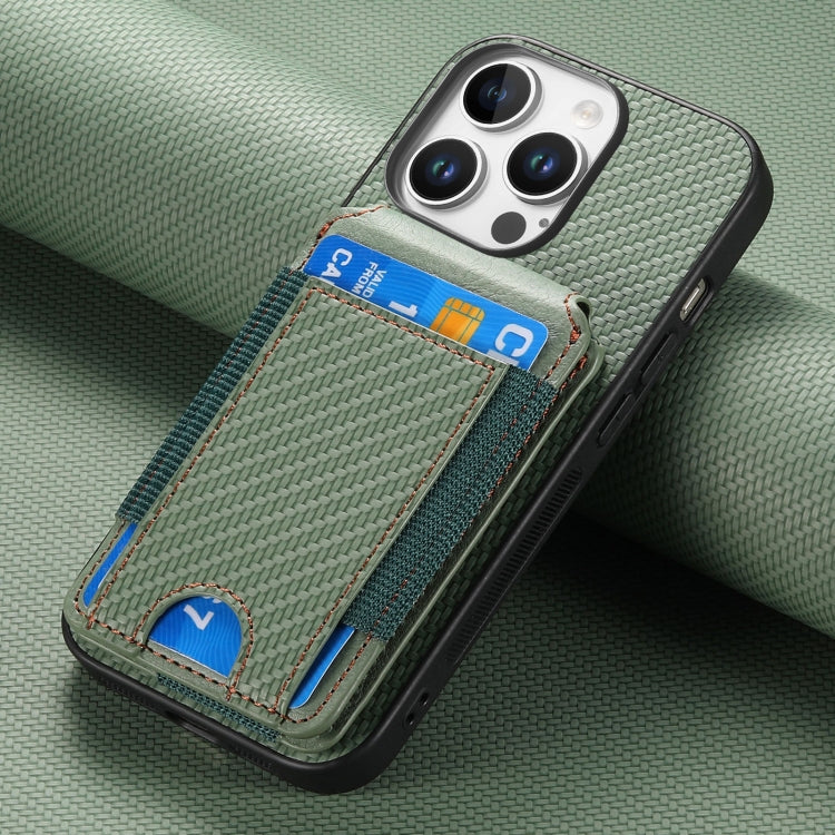 For iPhone 16 Pro Carbon Fiber Vertical Flip Wallet Stand Phone Case(Green) - iPhone 16 Pro Cases by PMC Jewellery | Online Shopping South Africa | PMC Jewellery | Buy Now Pay Later Mobicred