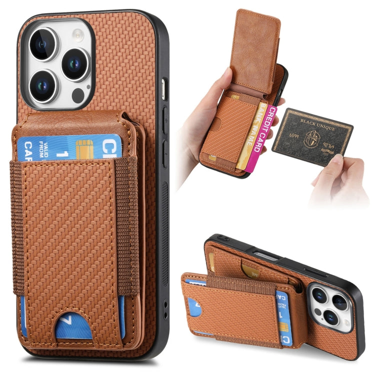 For iPhone 16 Pro Max Carbon Fiber Vertical Flip Wallet Stand Phone Case(Brown) - More iPhone Cases by PMC Jewellery | Online Shopping South Africa | PMC Jewellery | Buy Now Pay Later Mobicred