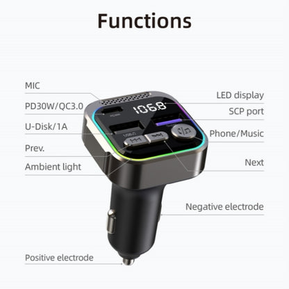 C54 PD 30W Dual USB Car Charger Alloy Car Bluetooth Adapter FM Transmitter MP3 Player - Car Charger by PMC Jewellery | Online Shopping South Africa | PMC Jewellery | Buy Now Pay Later Mobicred