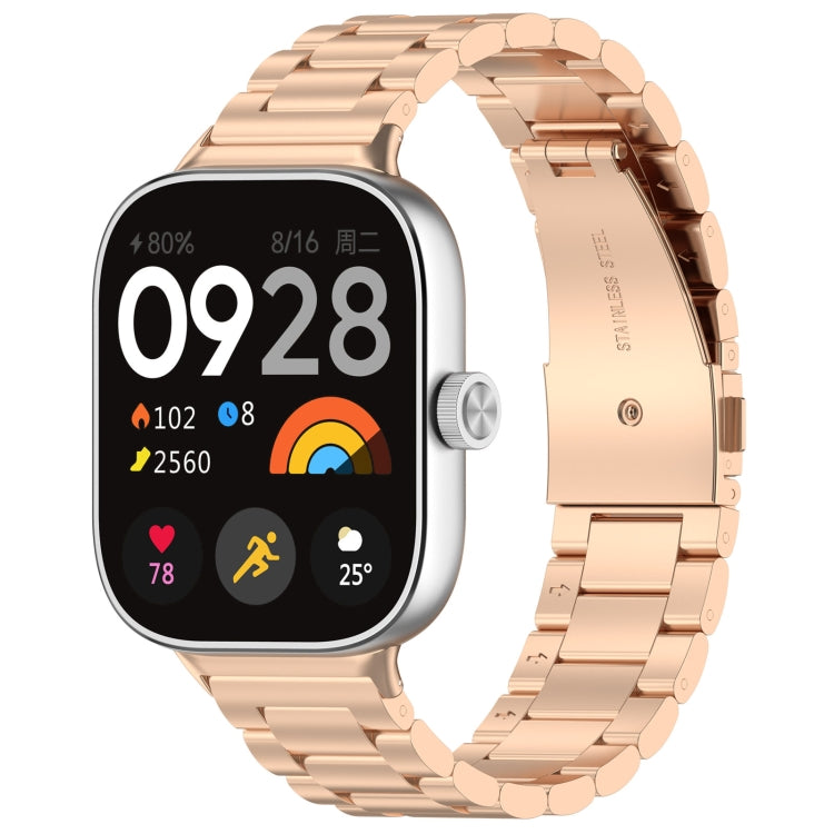 For Xiaomi Mi Band 8 Pro Three Bead Stainless Steel Metal Watch Band(Rose Gold) - Watch Bands by PMC Jewellery | Online Shopping South Africa | PMC Jewellery