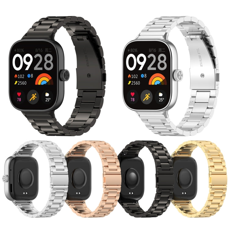 For Xiaomi Mi Band 8 Pro Three Bead Stainless Steel Metal Watch Band(Black) - Watch Bands by PMC Jewellery | Online Shopping South Africa | PMC Jewellery