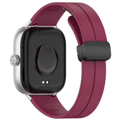 For Redmi Watch 4 Groove Folding Magnetic Buckle Silicone Watch Band(Wine Red) - Watch Bands by PMC Jewellery | Online Shopping South Africa | PMC Jewellery