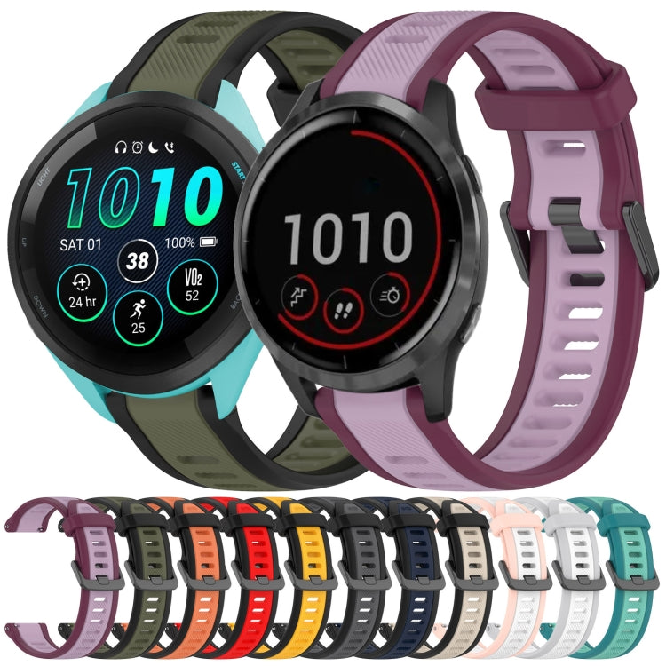 For Garmin Vivoactive 4 22mm Two Color Textured Silicone Watch Band(Starlight + Black) - Watch Bands by PMC TechLife | Online Shopping South Africa | PMC TechLife
