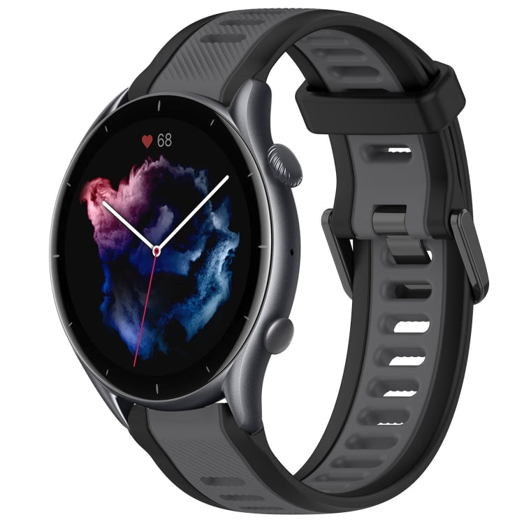 For Amazfit 3 22mm Two-Color Textured Silicone Watch Band(Grey+Black) - Watch Bands by PMC TechLife | Online Shopping South Africa | PMC TechLife