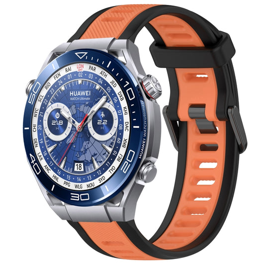 For Huawei Watch Ultimate 22mm Two Color Textured Silicone Watch Band(Orange+Black) - Watch Bands by PMC Jewellery | Online Shopping South Africa | PMC Jewellery