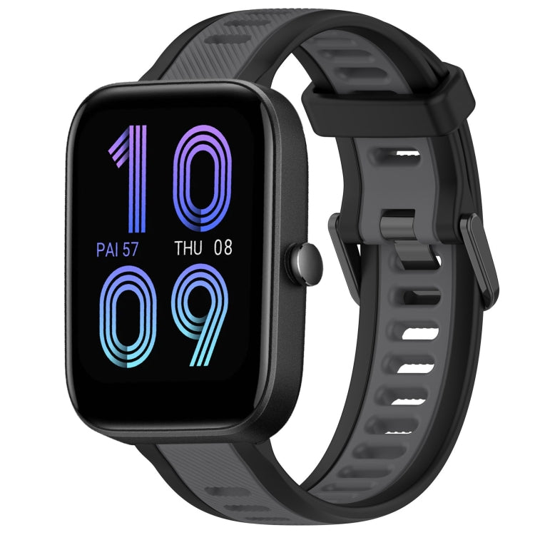For Amazfit Bip 3 20mm Two-Color Textured Silicone Watch Band(Grey+Black) - Watch Bands by PMC TechLife | Online Shopping South Africa | PMC TechLife
