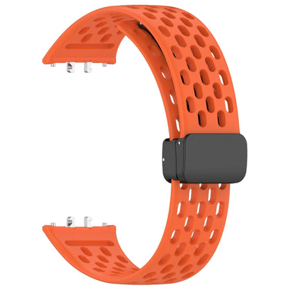 For Samsung Galaxy Fit 3 Hole Style Magnetic Folding Buckle Silicone Watch Band(Orange) - Watch Bands by PMC Jewellery | Online Shopping South Africa | PMC Jewellery