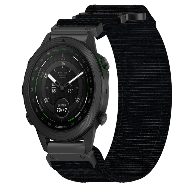 For Garmin MARQ Golfer 22mm Nylon Hook And Loop Fastener Watch Band(Black) - Watch Bands by PMC TechLife | Online Shopping South Africa | PMC TechLife