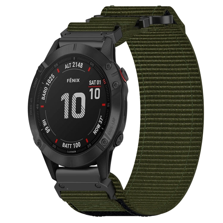 For Garmin Fenix 6 22mm Nylon Hook And Loop Fastener Watch Band(Army Green) - Watch Bands by PMC TechLife | Online Shopping South Africa | PMC TechLife