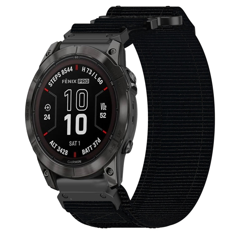 For Garmin Fenix 7X 26mm Nylon Hook And Loop Fastener Watch Band(Black) - Watch Bands by PMC TechLife | Online Shopping South Africa | PMC TechLife