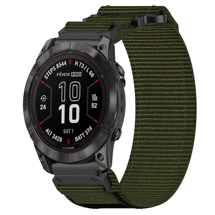 For Garmin Fenix 7X 26mm Nylon Hook And Loop Fastener Watch Band(Army Green) - Watch Bands by PMC Jewellery | Online Shopping South Africa | PMC Jewellery