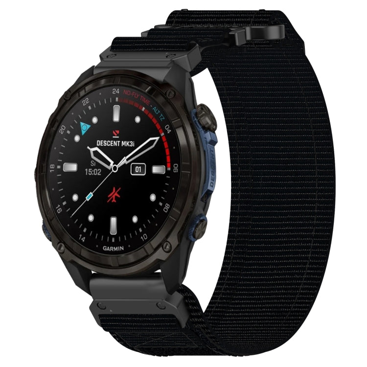 For Garmin Descent Mk3i 43mm 20mm Nylon Hook And Loop Fastener Watch Band(Black) - Watch Bands by PMC TechLife | Online Shopping South Africa | PMC TechLife