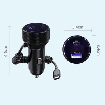 K18B 12-24V Car Charger USB+Type-C Dual Port Charging Adapter with PD 30W Type-C Spring Cable - Car Charger by PMC Jewellery | Online Shopping South Africa | PMC Jewellery | Buy Now Pay Later Mobicred