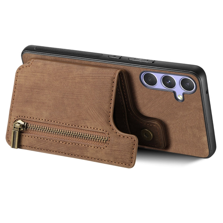 For Samsung Galaxy S25 5G Retro Leather Zipper Wallet Back Phone Case(Brown) - Galaxy S25 5G Cases by PMC Jewellery | Online Shopping South Africa | PMC Jewellery | Buy Now Pay Later Mobicred