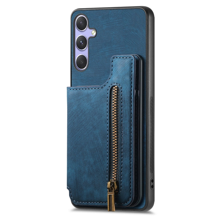 For Samsung Galaxy S25 5G Retro Leather Zipper Wallet Back Phone Case(Blue) - Galaxy S25 5G Cases by PMC Jewellery | Online Shopping South Africa | PMC Jewellery | Buy Now Pay Later Mobicred