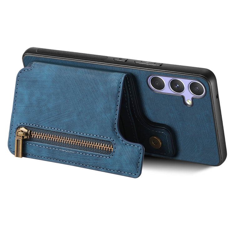 For Samsung Galaxy S25 5G Retro Leather Zipper Wallet Back Phone Case(Blue) - Galaxy S25 5G Cases by PMC Jewellery | Online Shopping South Africa | PMC Jewellery | Buy Now Pay Later Mobicred