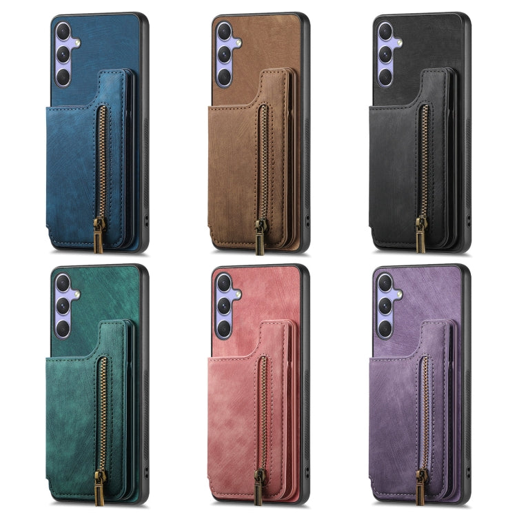 For Samsung Galaxy S25+ 5G Retro Leather Zipper Wallet Back Phone Case(Brown) - free shipping - PMC Jewellery - Order now!