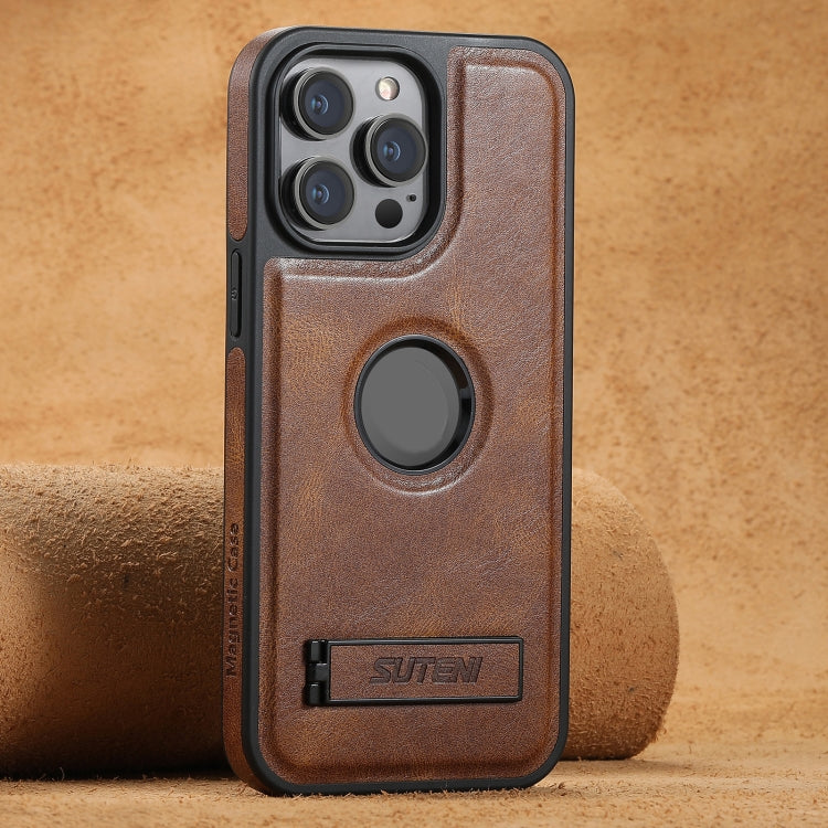 For iPhone 16 Pro Max Suteni G2 Magsafe Oil Wax Leather Back Phone Case with Holder(Brown) - iPhone 16 Pro Max Cases by Suteni | Online Shopping South Africa | PMC Jewellery | Buy Now Pay Later Mobicred