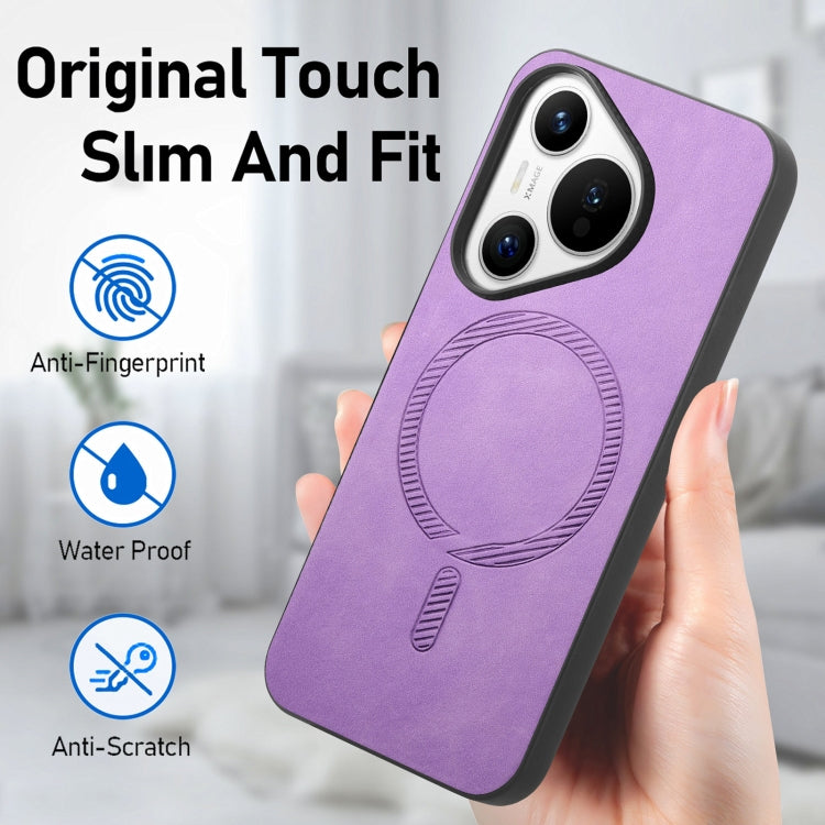 For Huawei  Pura 70 Solid Color Retro Magsafe PU Back Cover Phone Case(Purple) - Huawei Cases by PMC Jewellery | Online Shopping South Africa | PMC Jewellery | Buy Now Pay Later Mobicred