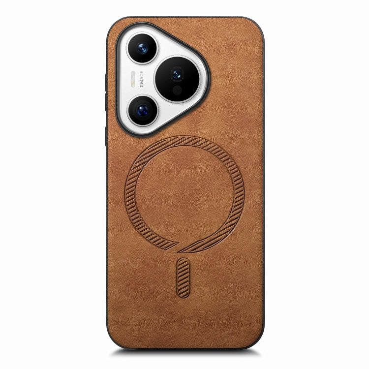 For Huawei  Pura 70 Solid Color Retro Magsafe PU Back Cover Phone Case(Brown) - Huawei Cases by PMC Jewellery | Online Shopping South Africa | PMC Jewellery | Buy Now Pay Later Mobicred