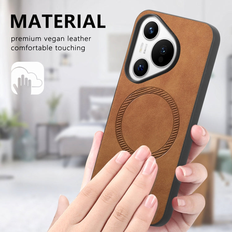 For Huawei Pura 70 Pro+ Solid Color Retro Magsafe PU Back Cover Phone Case(Brown) - Huawei Cases by PMC Jewellery | Online Shopping South Africa | PMC Jewellery | Buy Now Pay Later Mobicred