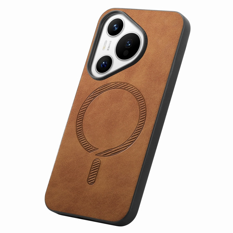 For Huawei Pura 70 Ultra Solid Color Retro Magsafe PU Back Cover Phone Case(Brown) - Huawei Cases by PMC Jewellery | Online Shopping South Africa | PMC Jewellery | Buy Now Pay Later Mobicred