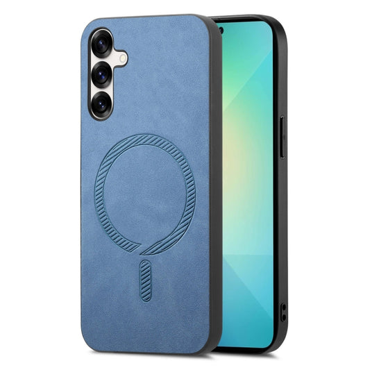 For Samsung Galaxy S25 5G Solid Color Retro Magsafe PU Back Cover Phone Case(Blue) - Galaxy S25 5G Cases by PMC Jewellery | Online Shopping South Africa | PMC Jewellery | Buy Now Pay Later Mobicred