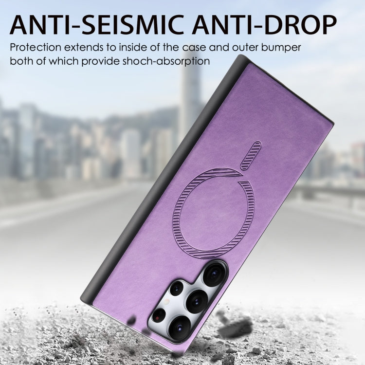 For Samsung Galaxy S25+ 5G Solid Color Retro Magsafe PU Back Cover Phone Case(Purple) - Galaxy S25+ 5G Cases by PMC Jewellery | Online Shopping South Africa | PMC Jewellery | Buy Now Pay Later Mobicred