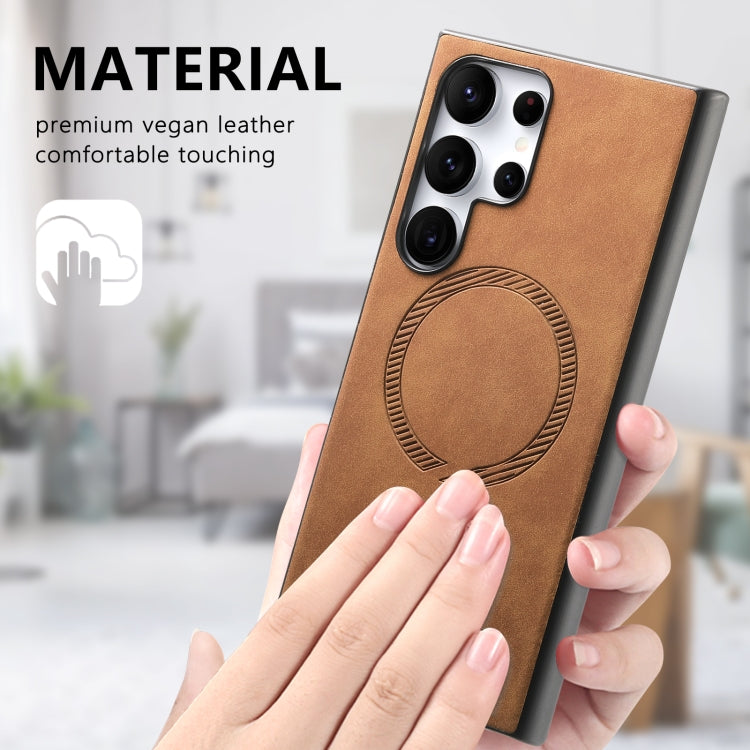 For Samsung Galaxy S25 Ultra 5G Solid Color Retro Magsafe PU Back Cover Phone Case(Brown) - Galaxy S25 Ultra 5G Cases by PMC Jewellery | Online Shopping South Africa | PMC Jewellery | Buy Now Pay Later Mobicred