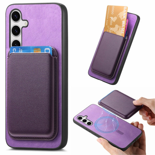 For Samsung Galaxy S25 5G Retro Magsafe Card Bag PU Back Cover Phone Case(Purple) - Galaxy S25 5G Cases by PMC Jewellery | Online Shopping South Africa | PMC Jewellery | Buy Now Pay Later Mobicred