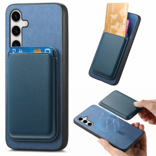 For Samsung Galaxy S25+ 5G Retro Magsafe Card Bag PU Back Cover Phone Case(Blue) - Galaxy S25+ 5G Cases by PMC Jewellery | Online Shopping South Africa | PMC Jewellery | Buy Now Pay Later Mobicred