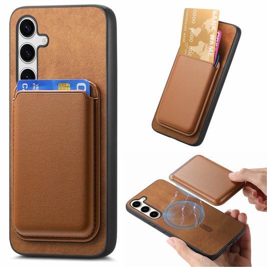 For Samsung Galaxy S25+ 5G Retro Magsafe Card Bag PU Back Cover Phone Case(Brown) - Galaxy S25+ 5G Cases by PMC Jewellery | Online Shopping South Africa | PMC Jewellery | Buy Now Pay Later Mobicred