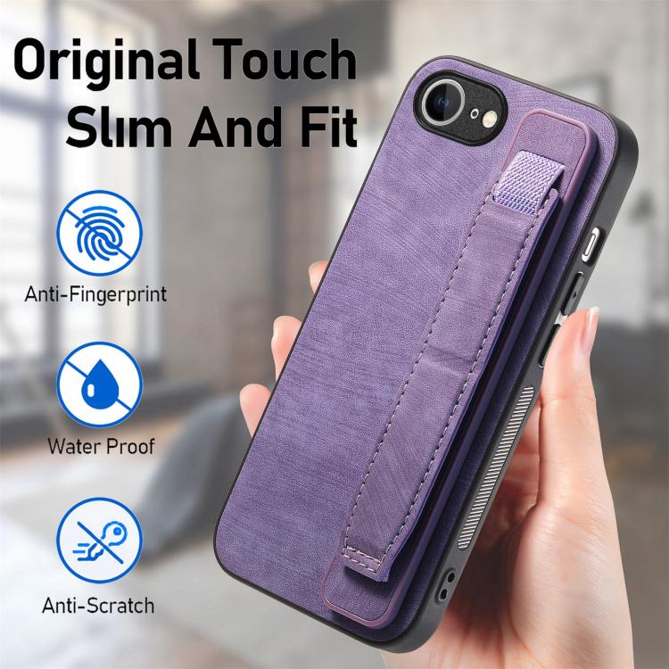 For iPhone 16e Retro Wristband Holder Leather Back Phone Case(Purple) - iPhone 16e Cases by PMC TechLife | Online Shopping South Africa | PMC TechLife | Buy Now Pay Later Mobicred