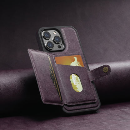 For iPhone 15 Plus Suteni M1 Oil Wax MagSafe Detachable Horizontal Card Bag Phone Case(Purple) - iPhone 15 Plus Cases by Suteni | Online Shopping South Africa | PMC Jewellery | Buy Now Pay Later Mobicred