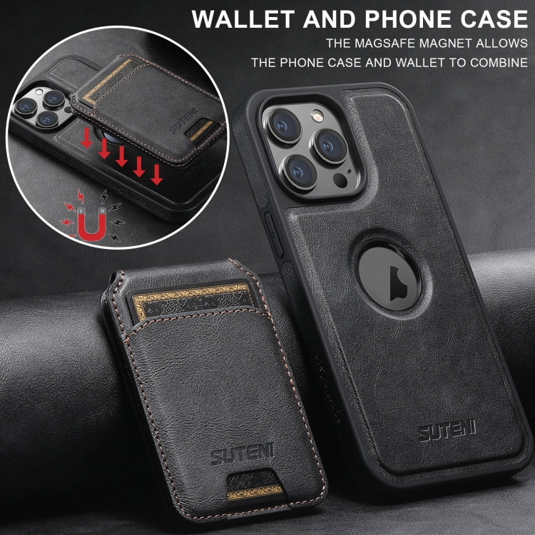 For iPhone 12 Pro Max Suteni M2 Oil Wax MagSafe Horizontal Card Bag Phone Case(Black) - iPhone 12 Pro Max Cases by Suteni | Online Shopping South Africa | PMC Jewellery | Buy Now Pay Later Mobicred