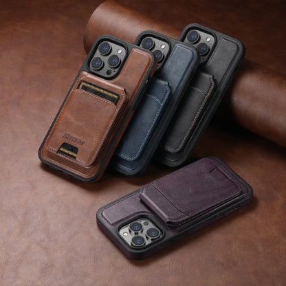 For iPhone 13 Pro Suteni M2 Oil Wax MagSafe Horizontal Card Bag Phone Case(Brown) - iPhone 13 Pro Cases by Suteni | Online Shopping South Africa | PMC Jewellery | Buy Now Pay Later Mobicred