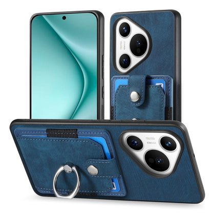 For Huawei Pura 70 Pro Retro Skin-feel Ring Card Wallet Phone Case(Blue) - Huawei Cases by PMC Jewellery | Online Shopping South Africa | PMC Jewellery | Buy Now Pay Later Mobicred