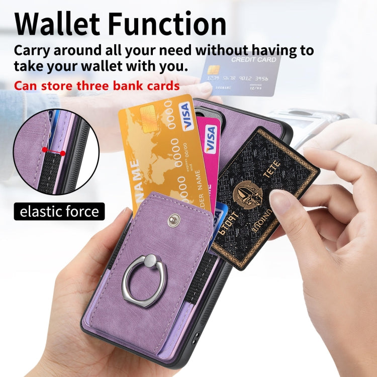 For Huawei Pura 70 Pro Retro Skin-feel Ring Card Wallet Phone Case(Purple) - Huawei Cases by PMC Jewellery | Online Shopping South Africa | PMC Jewellery | Buy Now Pay Later Mobicred